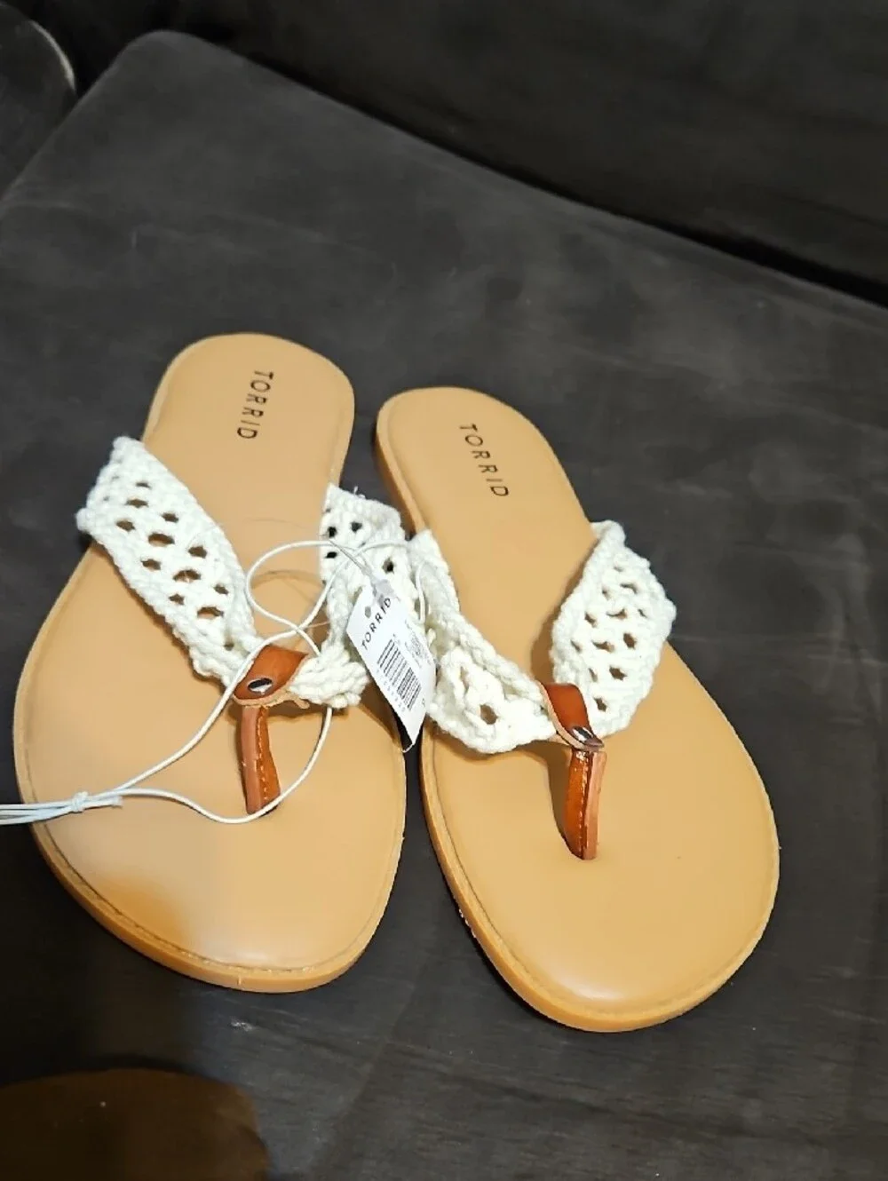 torrid White Crochet Thong Sandals with Tan Footbed